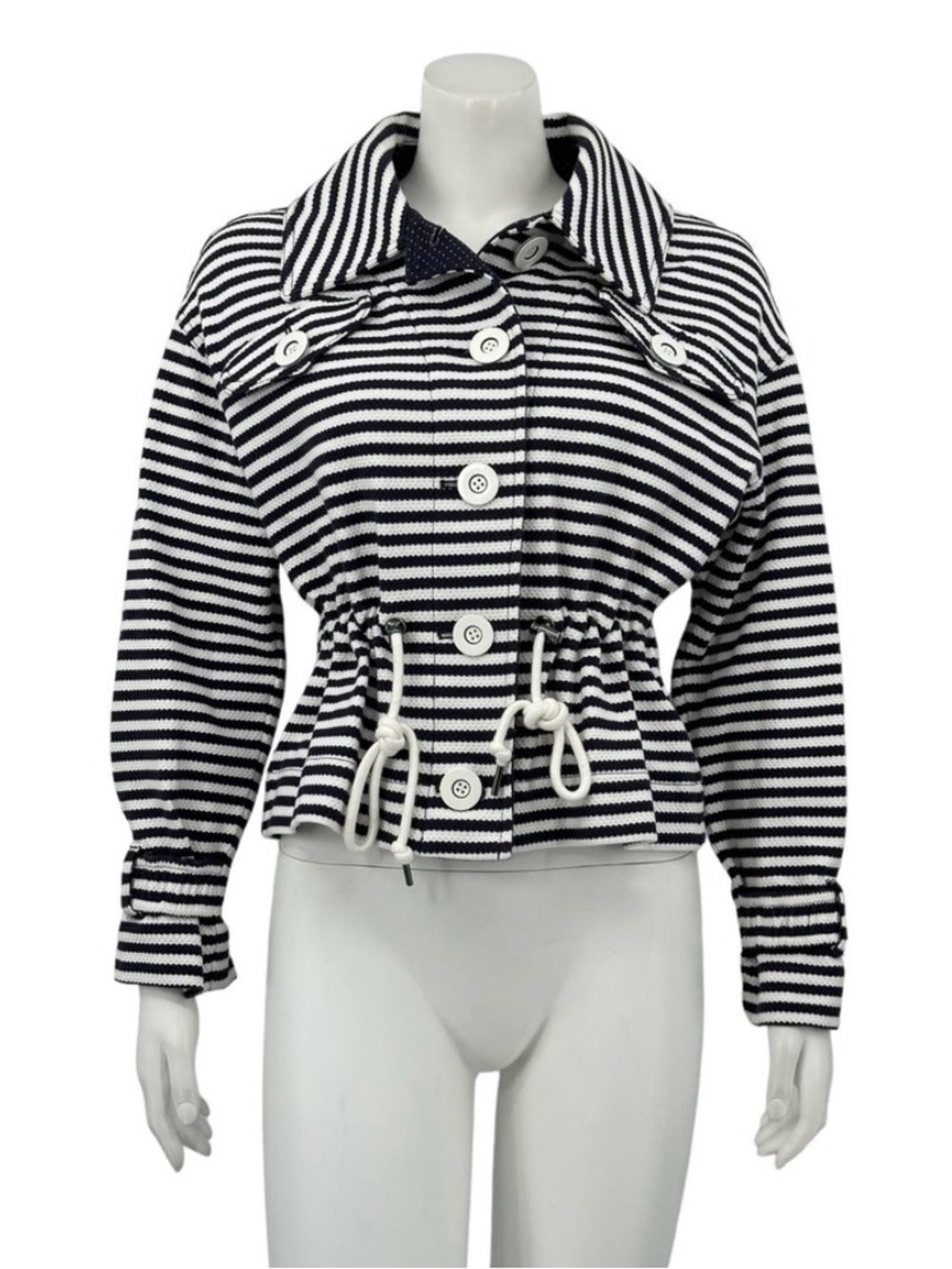 CABI navy white stripe crop jacket XS